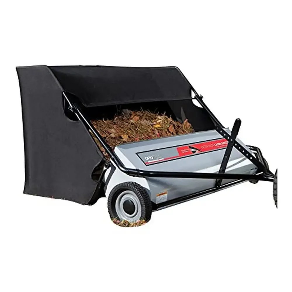 

Pro Sweeper 50" 26cu.ft Black Hopper 11" Spiraled Polypropylene Brushes 4.5:1 Turning Ratio Wide 9" Chute Collapsible Storage