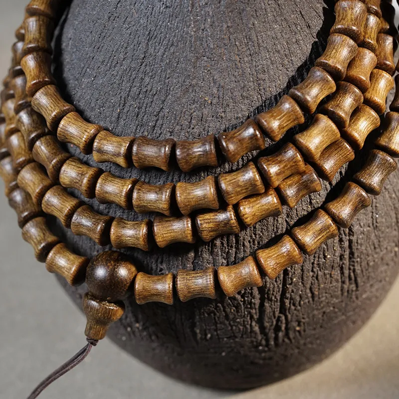 108 Beads Nha Trang Yellow Agarwood Bamboo Joint Bracelet Cool Scented Buddhist Prayer Beads Rosary for Collectibles Gifts
