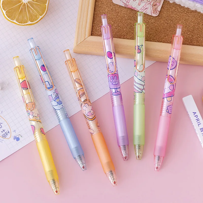 Stylo gel de presse lapin mignon, encre noire, stylos rétractables Kawaii, fournitures scolaires, écriture de bureau, cadeau de papeterie, 0.5mm, 10 pièces par lot