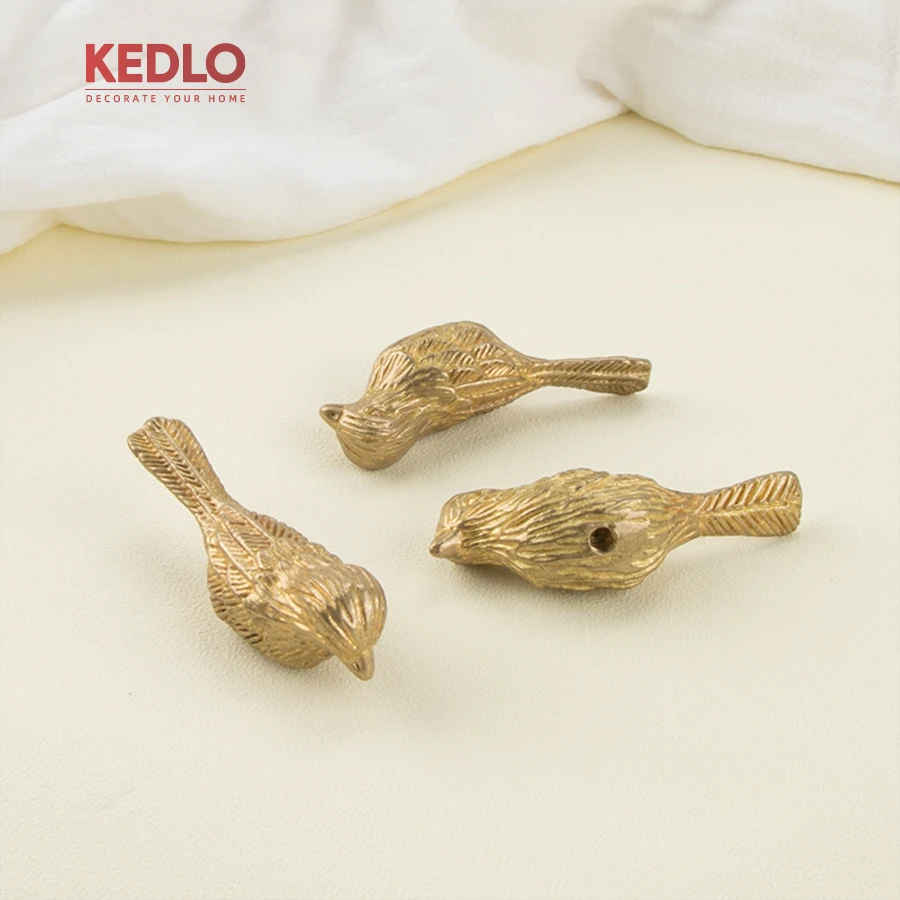 KEDLO Solid Brass European Luxury Bird Drawer Knob Furniture Hardware Kitchen Cabinets Gold Pull Handle