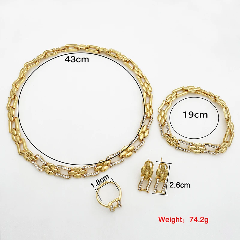 Dubai Gold Color Jewelry Set Cuban Necklace Earrings For Women Bride Wedding Jewelry Banquet Party Gift