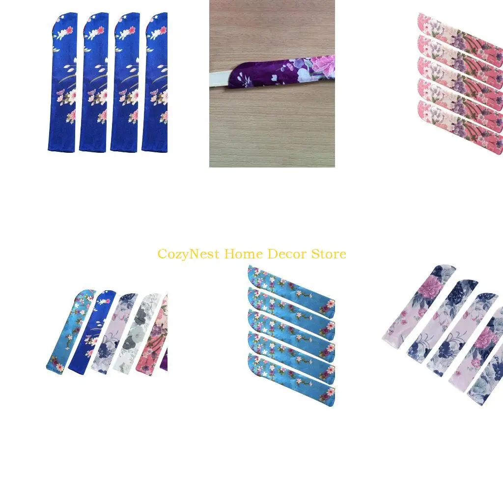92MF 5Pcs Handhelds Folding Fan Storage Bag Vintage Flower Print Hand Fan Case