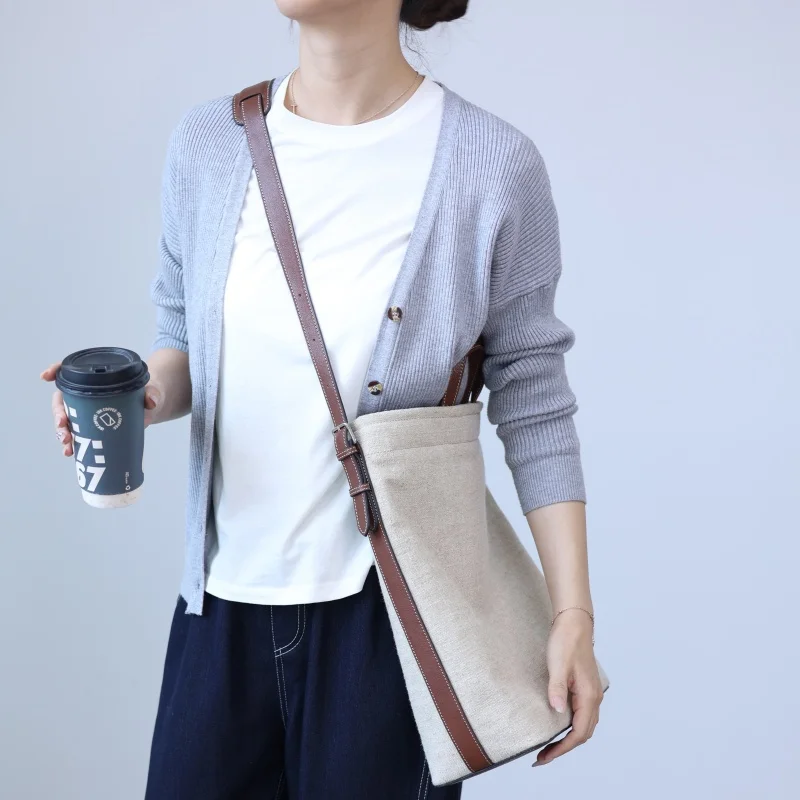 Women Large Capacity Tote Cotton And Linen Materials Handbag With Adjustable Shoulder Strap Crossbody Bags