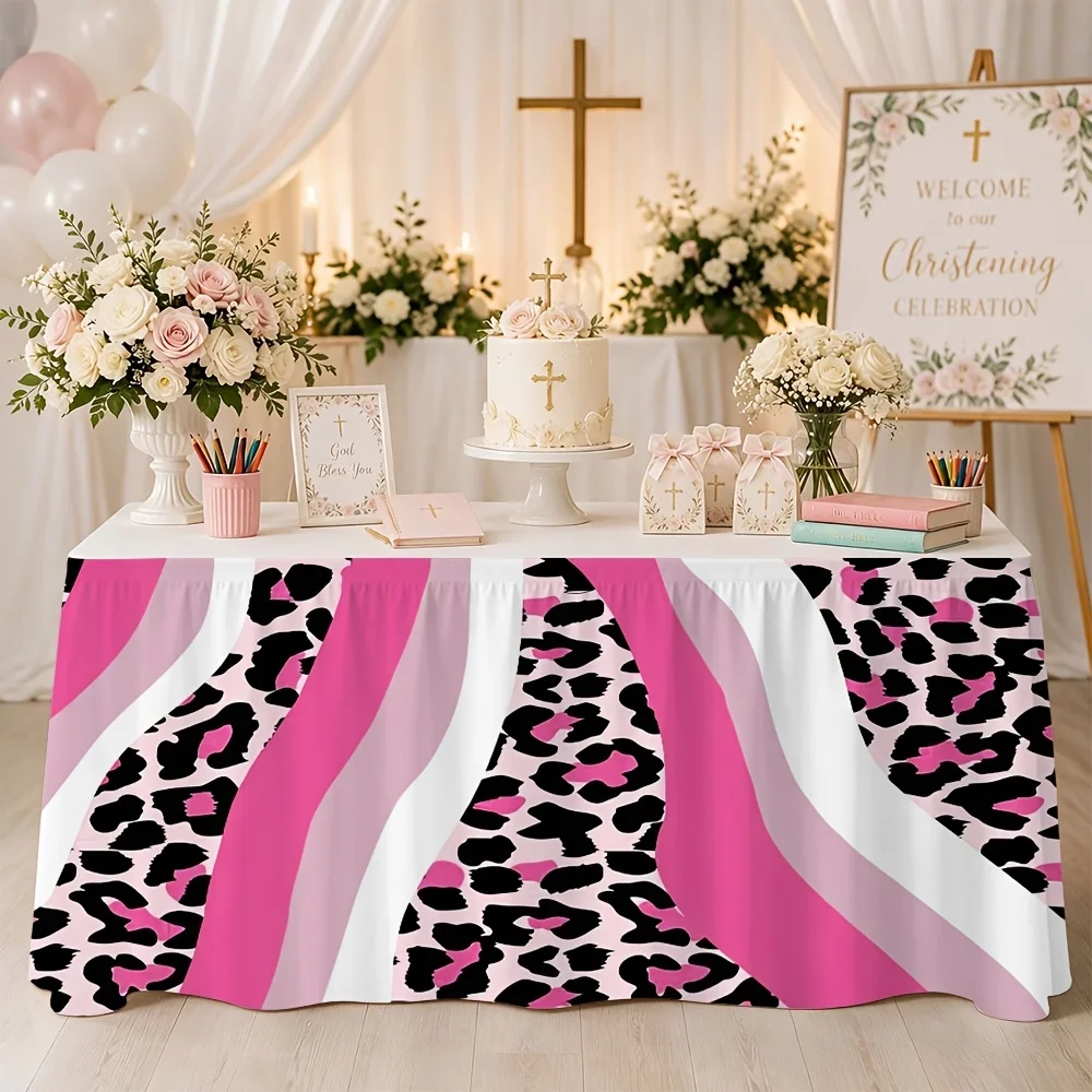 One pink leopard print wavy stripe tablecloth, suitable for party events, kitchen and restaurant decoration