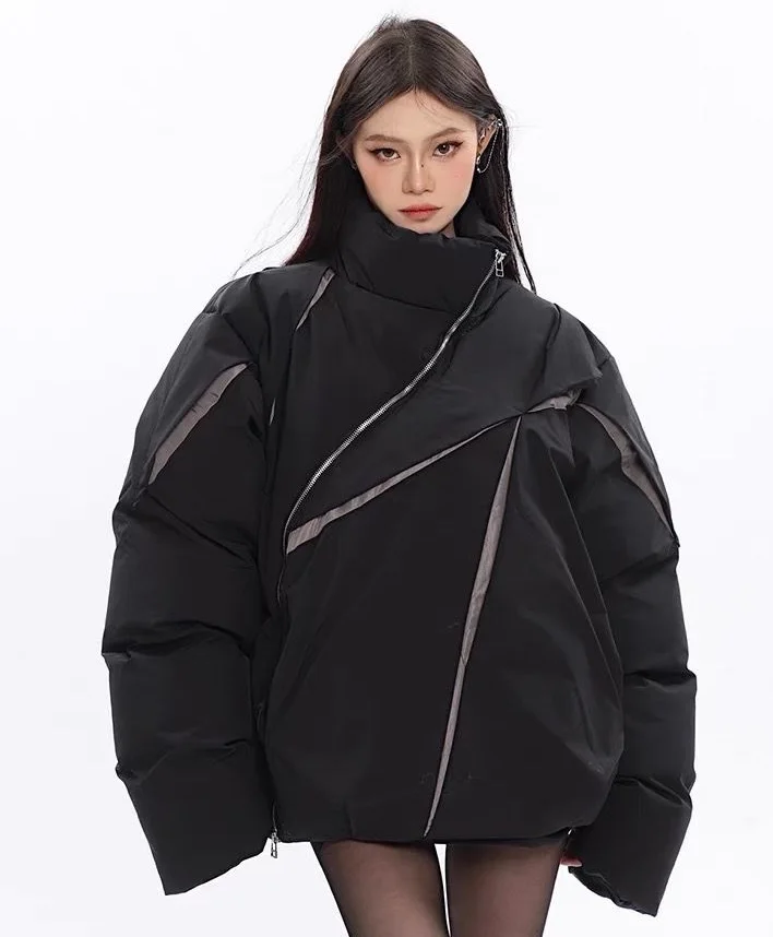 

Parkas Womens Work Autumn Woolen Ribbed Hem Buttonless Ruffled Pleated Students Graceful Soft Refined Relaxed Layered French Ins