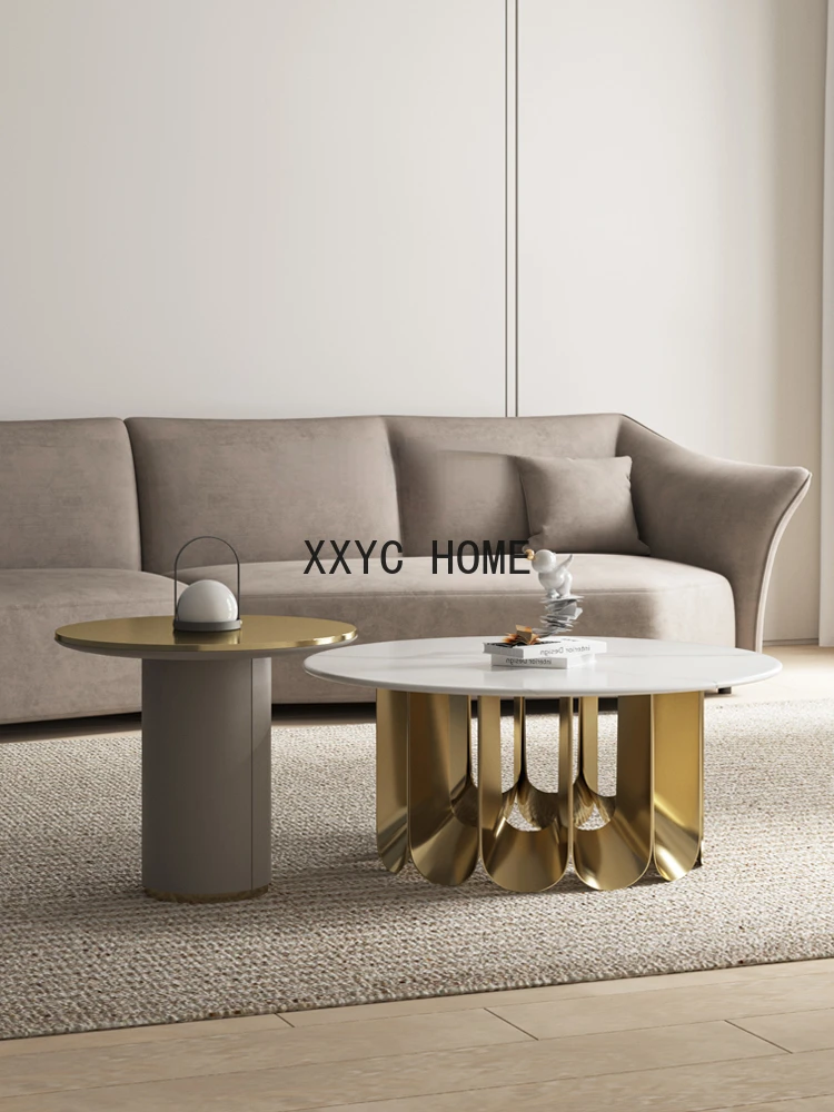 Modern Entry Lux Style Stone Plate Coffee Table Living Room Home Small Apartment White Creative Simple round Tea Table