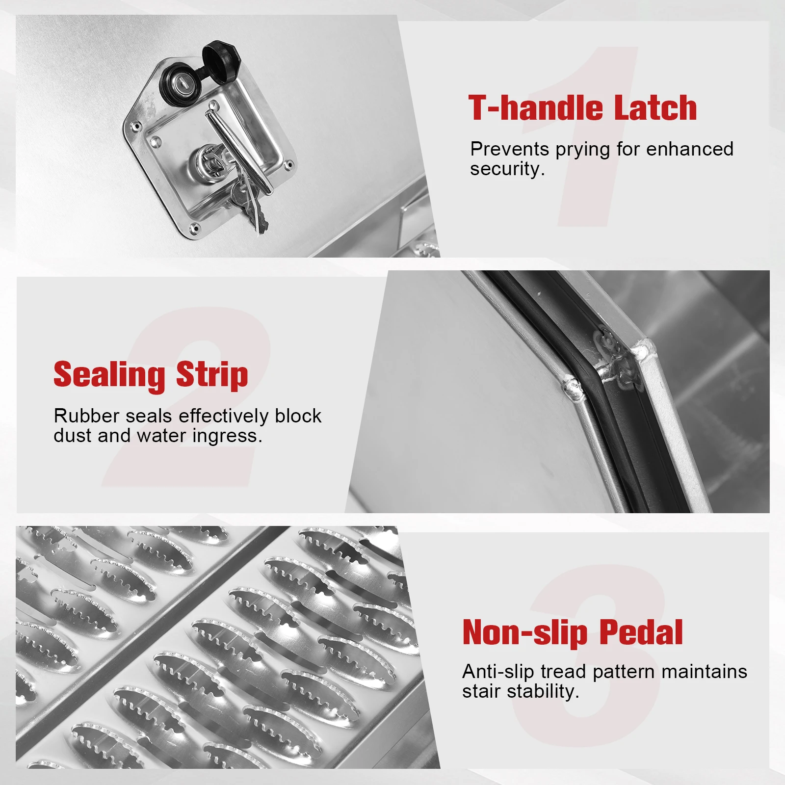 

18in Aluminum Semi Truck Side Mount Tool Box 17.99x27.99x25inch Side Storage Saddle Step Box Step Tool Box for Semi Truck