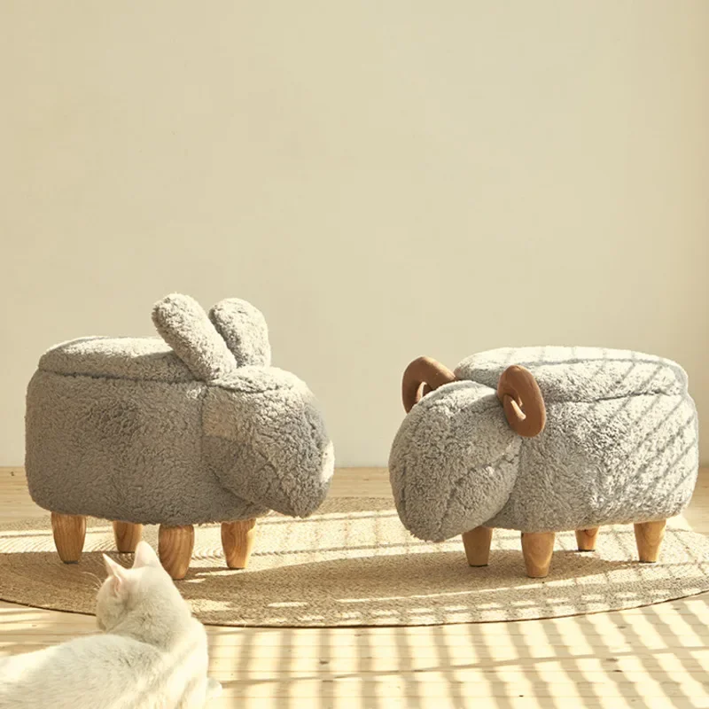 Sheep-Shaped Footrest Ottoman with Hidden Storage – Entryway Shoe Bench & Dressing Stool