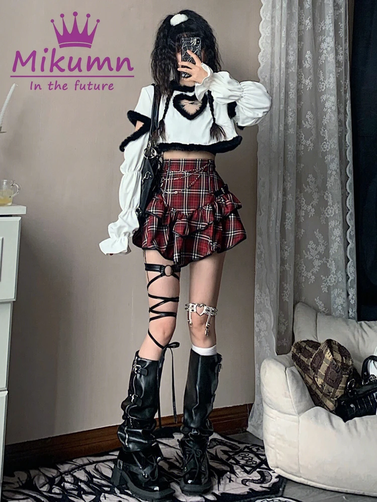 Harajuku Gothic Vintage Plaid Cake Mini Skirt Rock Punk Girls Chic Streetwear