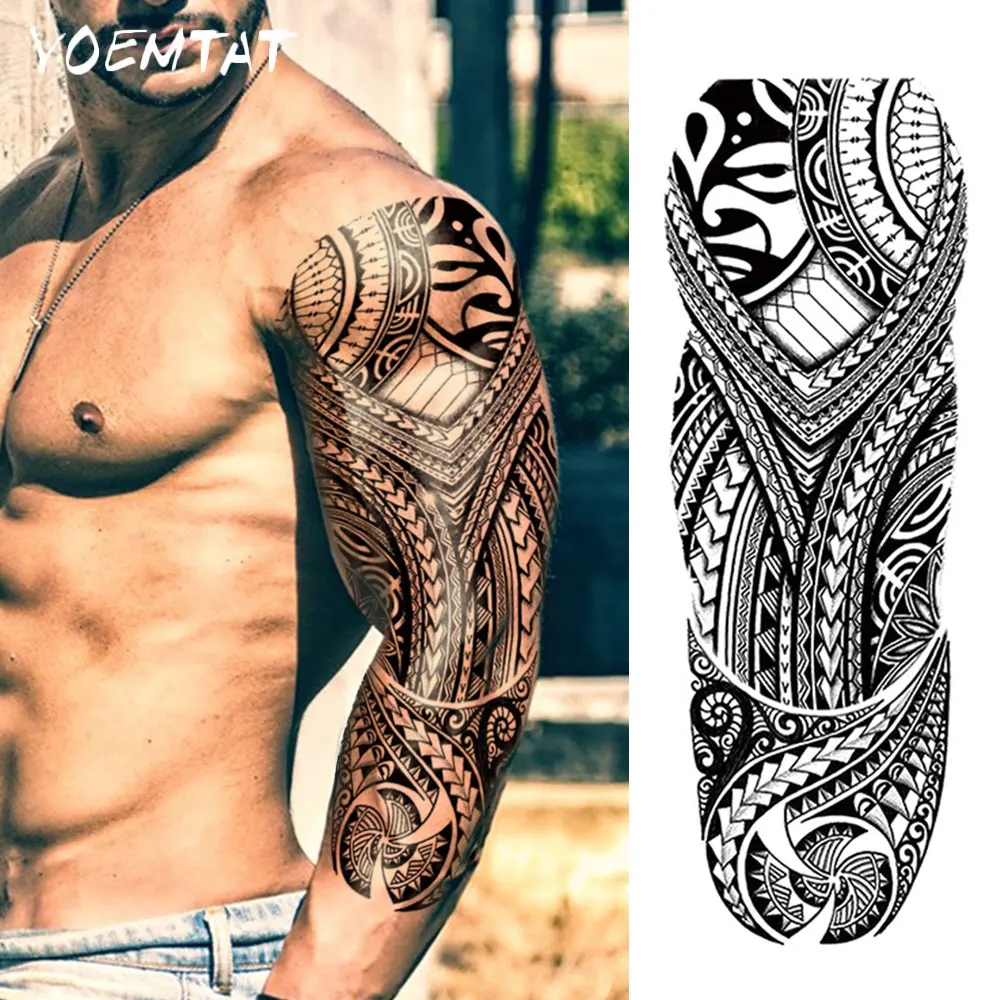 Large Full Arm Sleeve Waterproof Temporary Tattoo Sticker Indian Tribal Machine Turtle Totem Fake Tatoo Body Art Men Women Leg