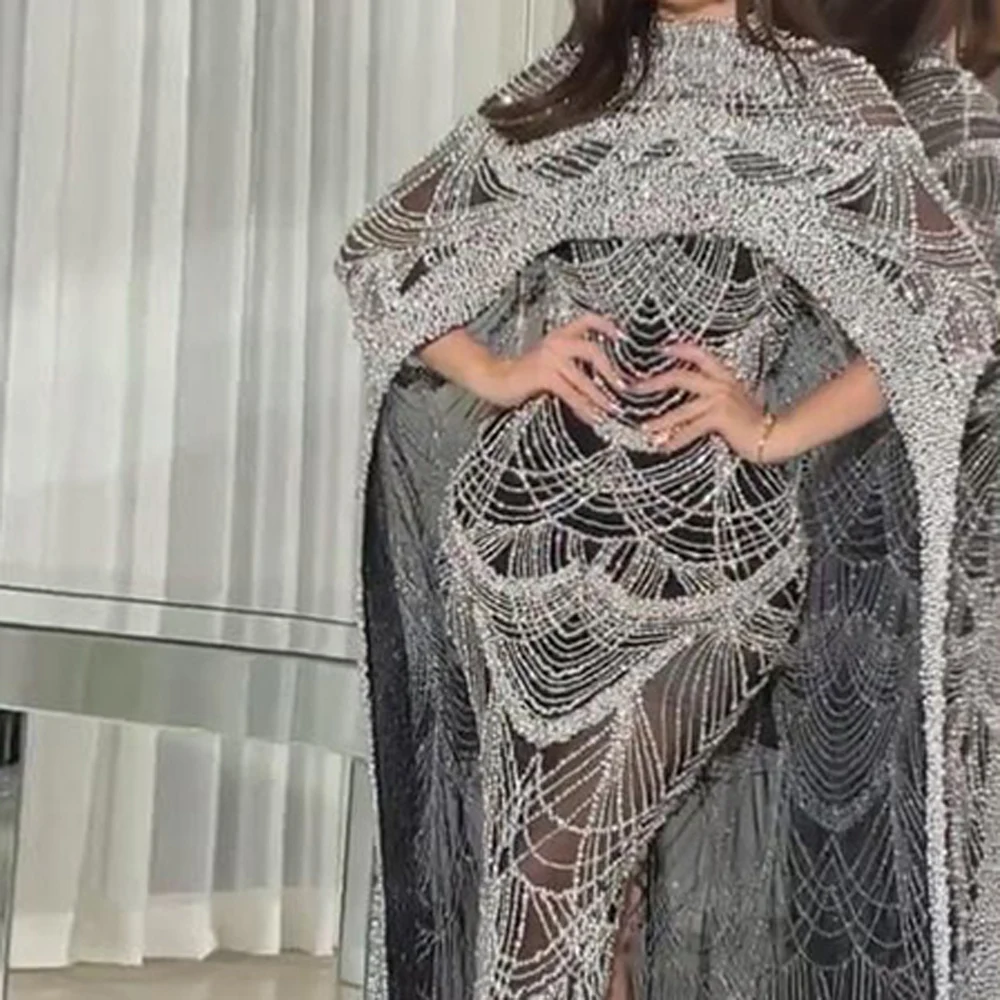 Vestidos De noche con capa De perlas De lujo para mujer, vestido De sirena árabe, Dubai, champán, fiesta De boda, baile De graduación, novedad De 2023