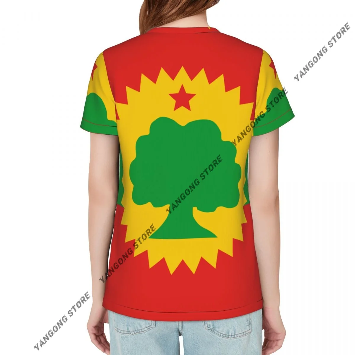 T Shirt Women Flag Of The Oromo Liberation Front Tee Shirt Casual Round Neck Short Sleeve Streetwear Female T-Shirt