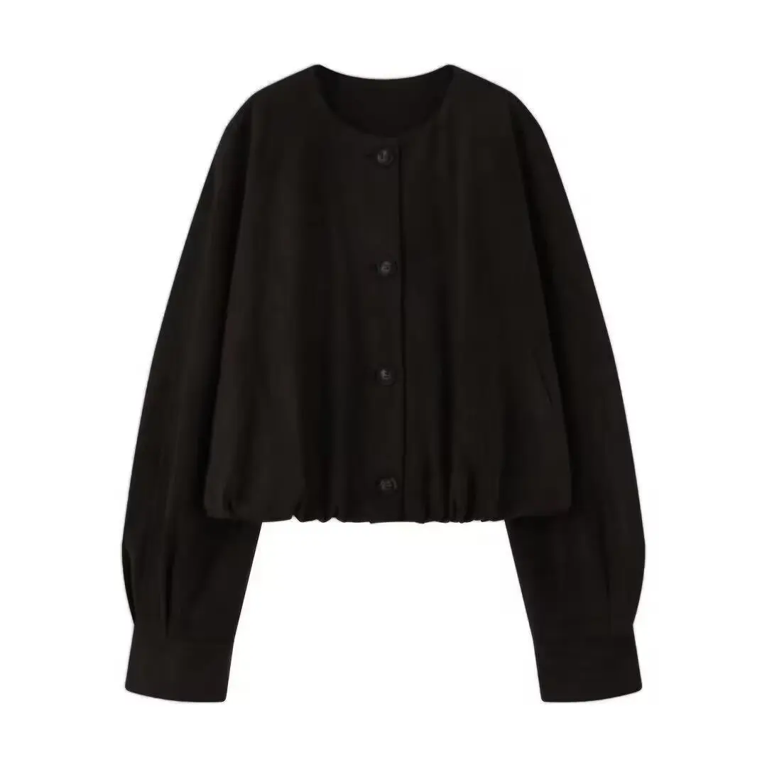 Capispalla Jaet in pura pelle Faionable per donna Autunno New Sle JNLEAOG 3322043 Tessuto in poliestere Lungo Sve rotondo Ne