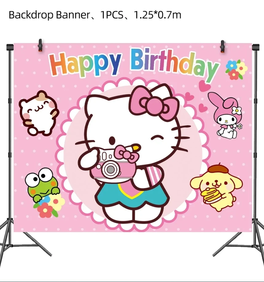 Juego de decoración para fiesta de cumpleaños de Hello Kitty, vajilla desechable para niños y niñas, vasos y platos, servilletas, suministros de paja para fiesta de bebé, 9 Uds.