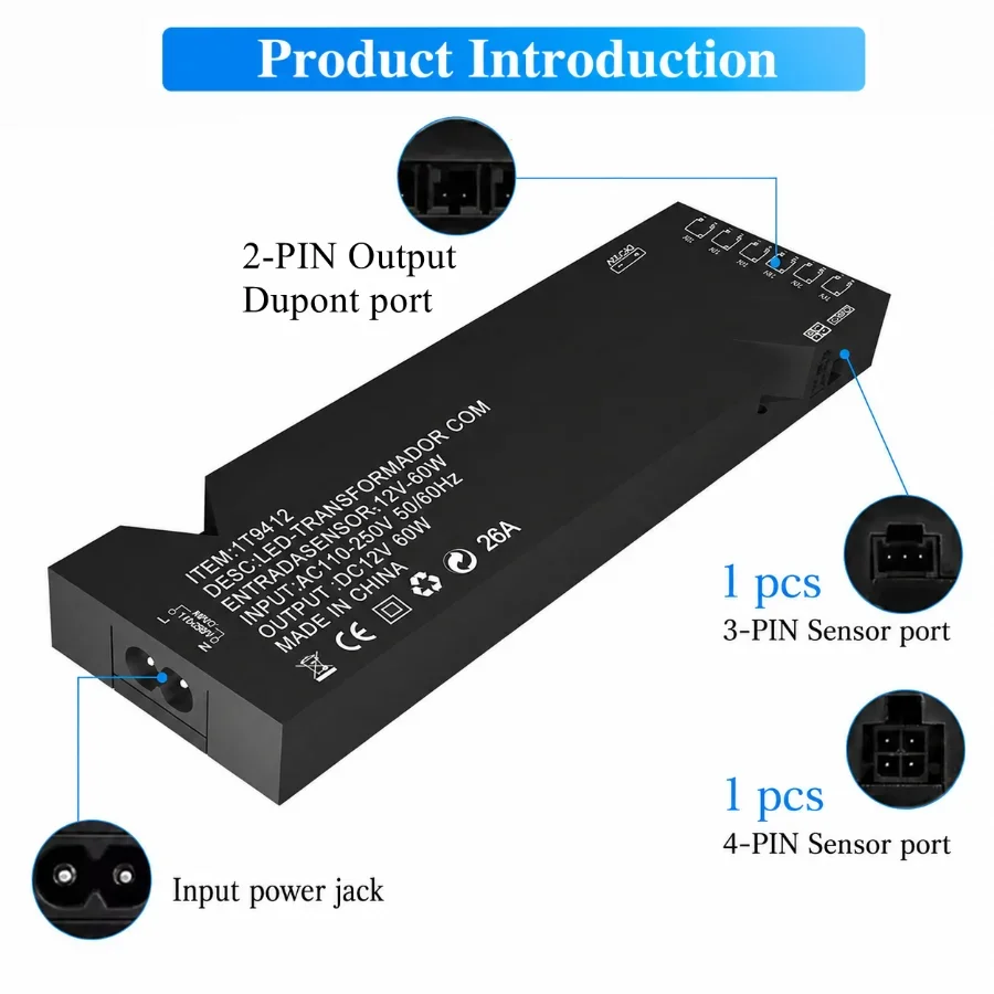 LED Lighting Transformer 18w-100w US/EU Plug Controllable Power Adapte AC110V-250V To DC12V for Home Wardrobe/Shelf with DuPont