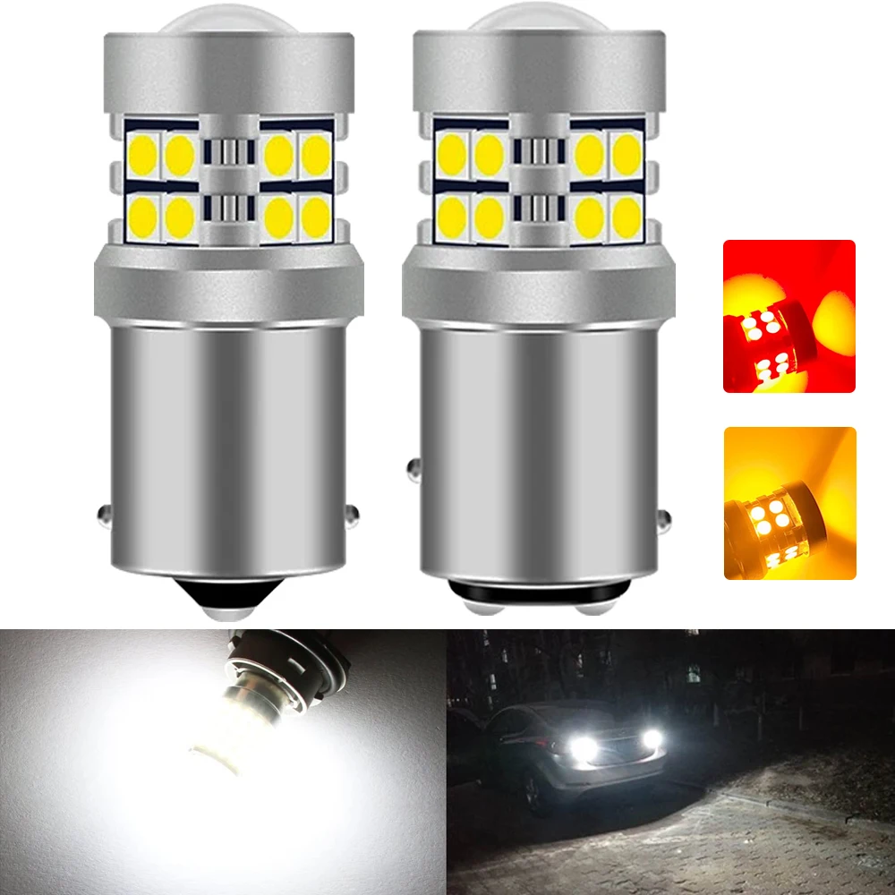 2 PCS Super Bright Car Turn Signal Lights 1156 BA15S 1157 BAY15D LED Bulbs Canbus 12V 24SMD 6500K White Car Parking Brake Lamps