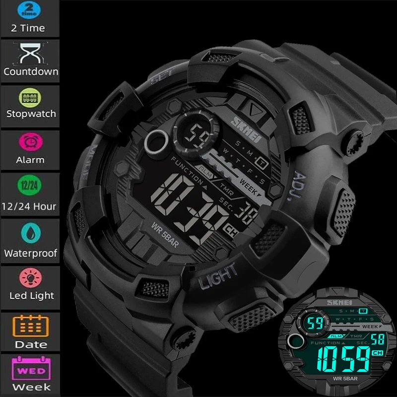 

Skmei Men's Sport's Digital Watch Fashion Led Chronograph Waterproof Wristwatch Male Dual Time Reloj Hombre