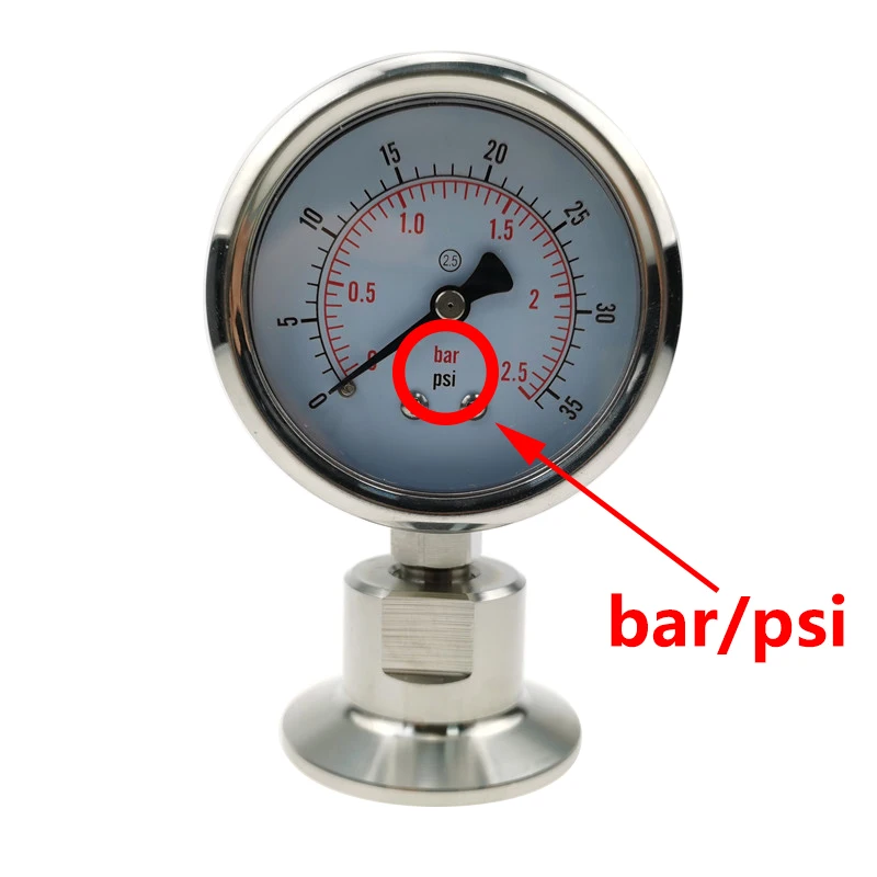SS316L Membranmanometer aus Edelstahl TC50,5 mm/64 mm Bar/Psi und Psi/Mpa – Detail 1