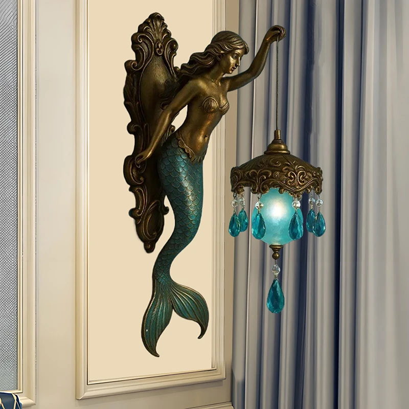nchanted Mermaid Wall Lamp - Vintage Base Design for Themed Bedrooms, Restaurants and Hotel Ambiance Decor