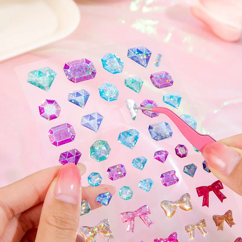 Glitter Laser 3D Stickers Flower Fruit Heart Star Bow Knot Kids Girls Makeup Face Sticky Earring Bottle Phone Decoration Sticker