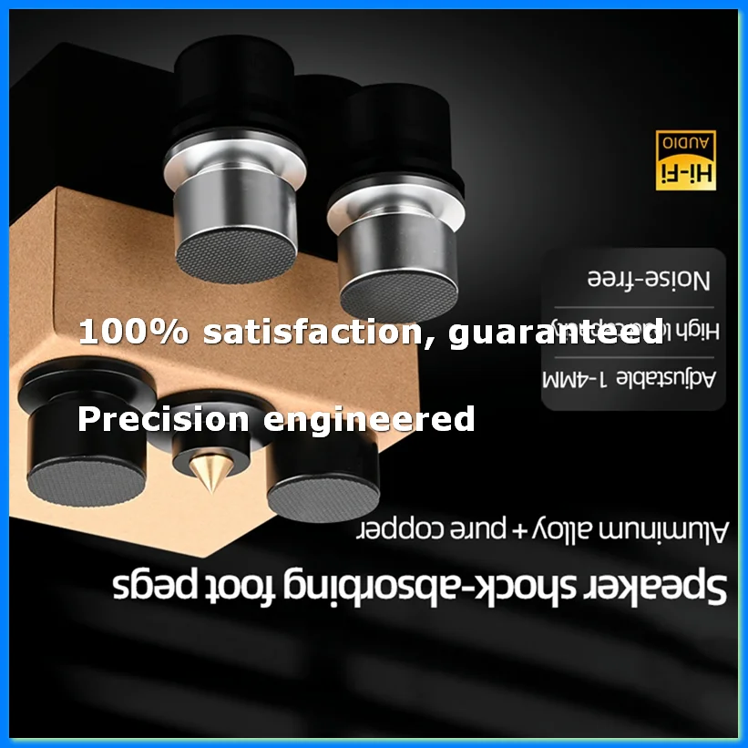 Speaker Spike Stand Foot Pads 4Pcs Set Aluminum Alloy & Copper Adjustable Shock-Absorbing Feet Pegs Black-AT35