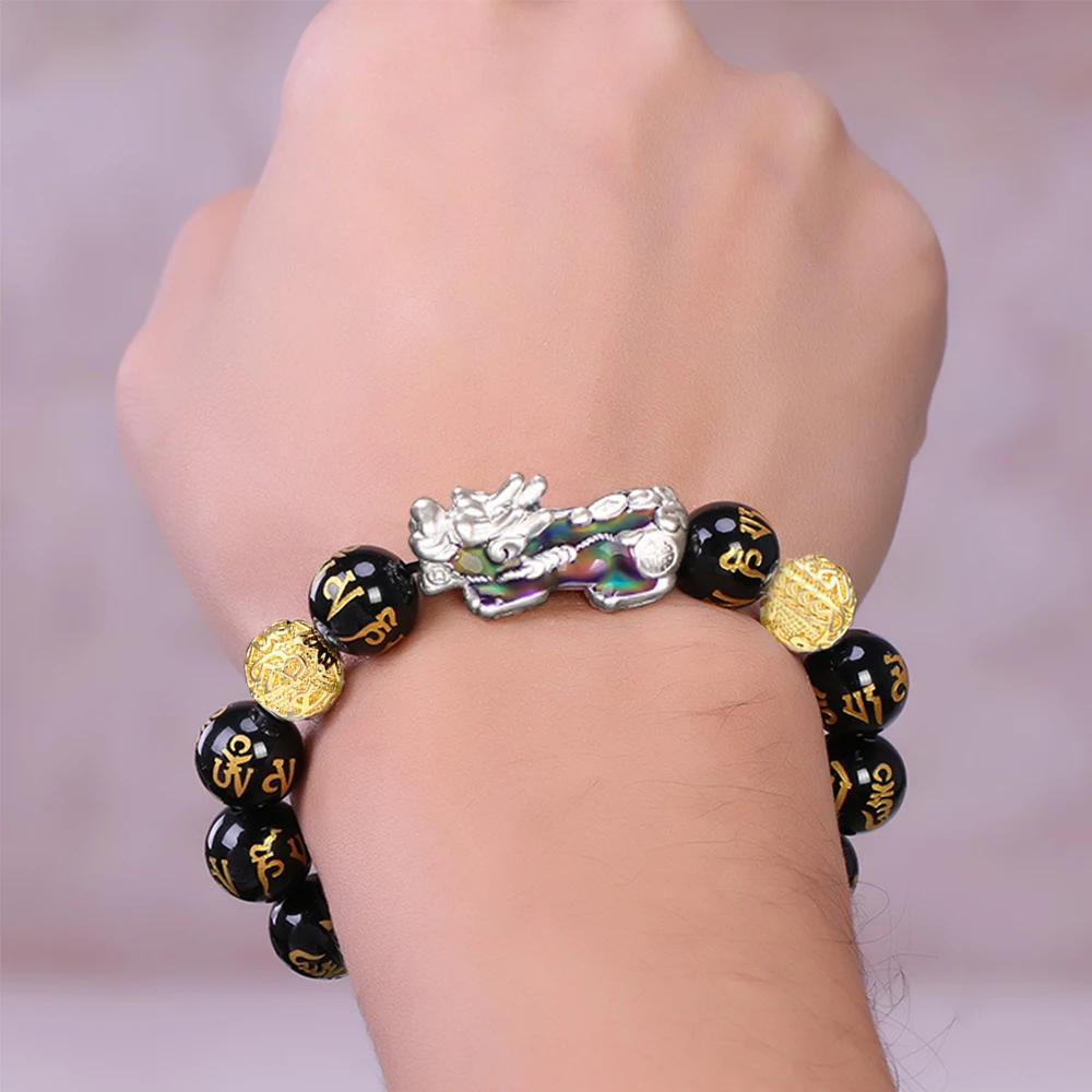 New Fashion Jewelry Pixiu Women Attract Wealth Feng Shui Good Luck Bangle Wristband Obsidian Stone Beads Bracelets