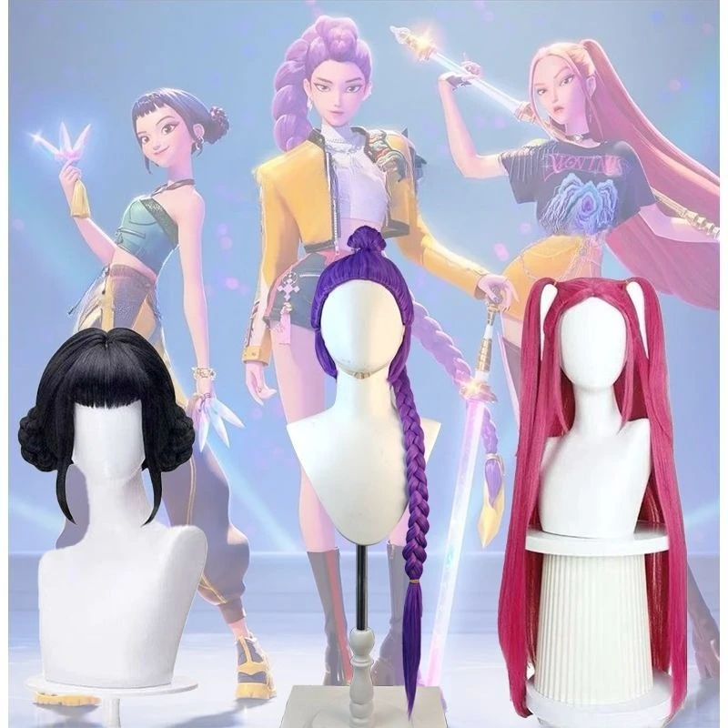 

Movie Cosplay Synthetic Wig Mira Rumi Zoey Demon Hunters Heat Resistant Long Hair Wig Purple Black Red Carnival Costume Props