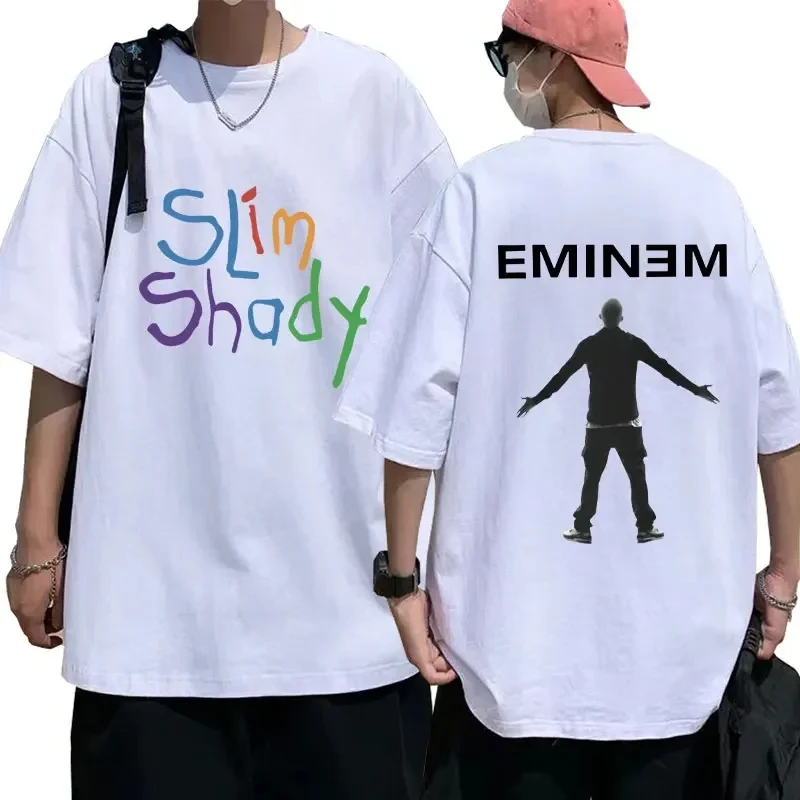 Fashion Rapper Eminem Slim Shady Print T Shirt Men Women Hip Hop Vintage High Street T Shirts Oversized Cotton Tshirt Streetwear