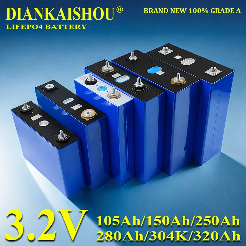 

4/8/16PCS 3.2V 320Ah 304Ah 280Ah 250Ah 150Ah 105Ah Lifepo4 Battery Lithium Iron Phosphate Solar Cell 12v 24v Off-grid Solar Wind