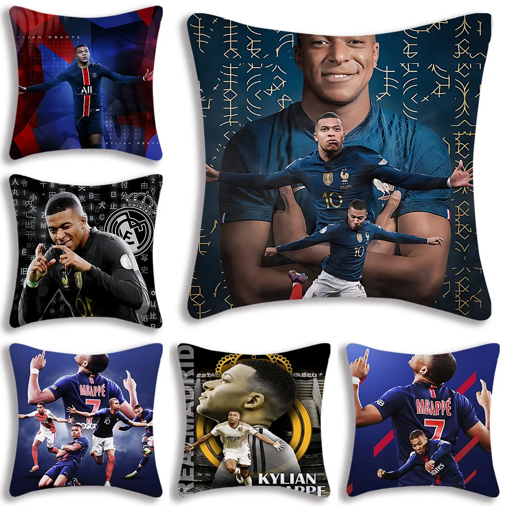 Pillow Covers Cartoon Football For K-Kylians Sofa Decorative Home Double-sided Printing Short Plush Cute M-Mbappes Cushion Cover