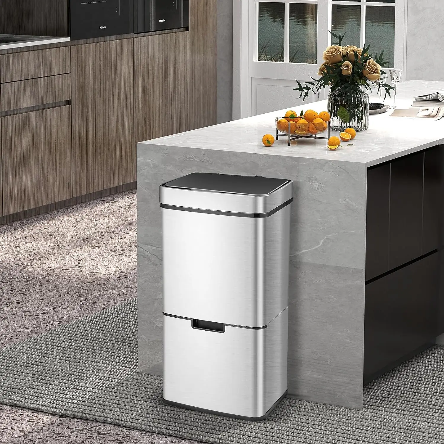 

Кухонное мусорное ведро с инфракрасным датчиком движения, 2 контейнерами для раздельного сбора мусора, съемными внутренними ведрами, на заказ