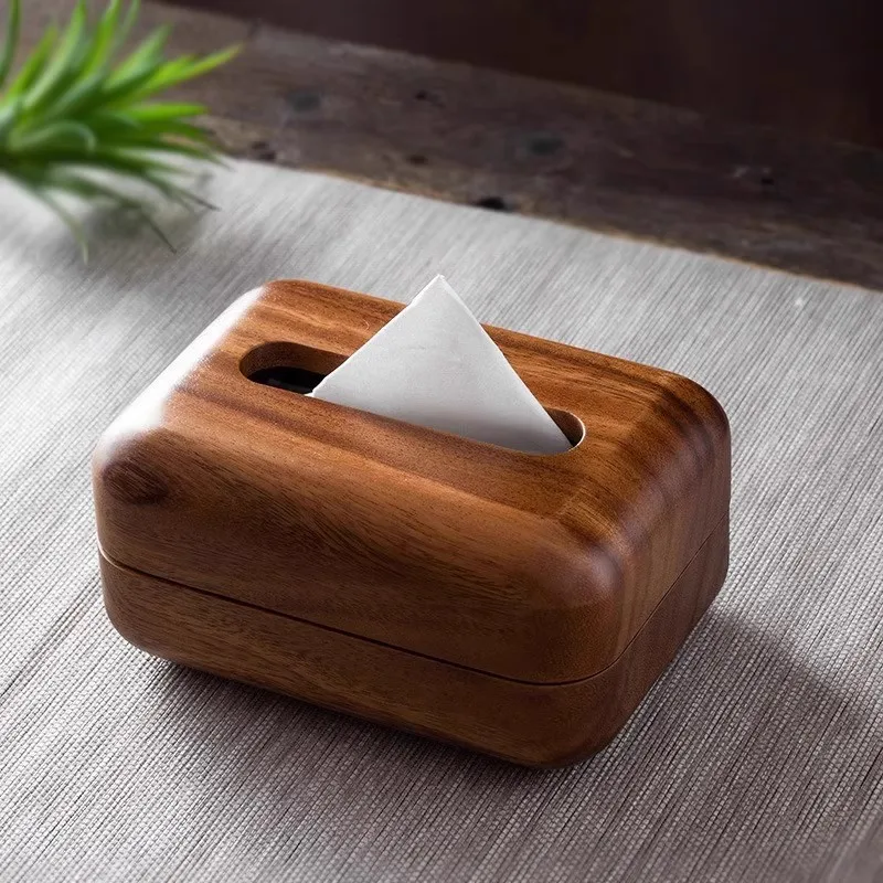 Wooden tissue box Household living room Solid wood paper box Japanese creative rectangular napkin storage box