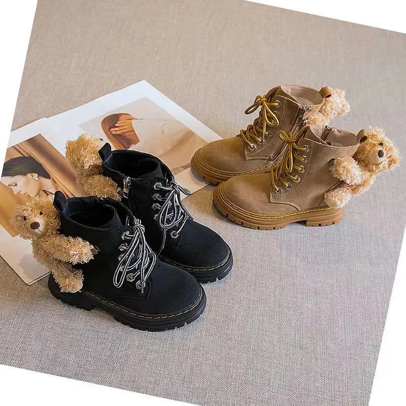 

High quality children's short boots 2024 autumn and winter new cotton boots boys and girls thick warm trendy leather boots