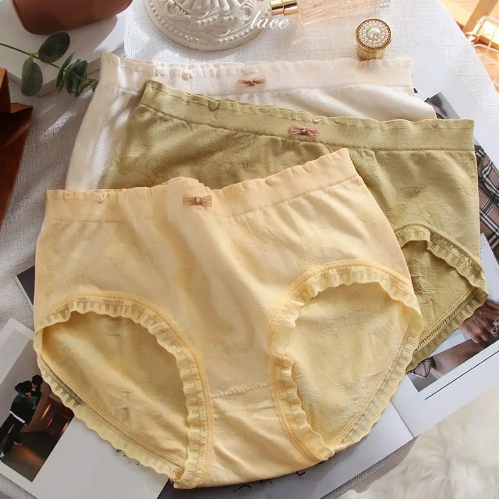 

6Pcs Fashion Mid Waist Lace Bowknot Panties Thin Cotton Crotch Seamless Briefs Lingerie Underpants Underwear for Women Gifts
