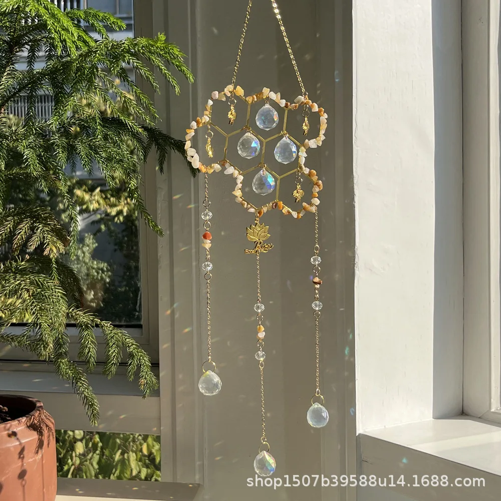 Hot selling Sunshine Catcher Pendant Customized Wind Chime New Product Big Beehive Little Bee Natural Crystal Sun Catcher