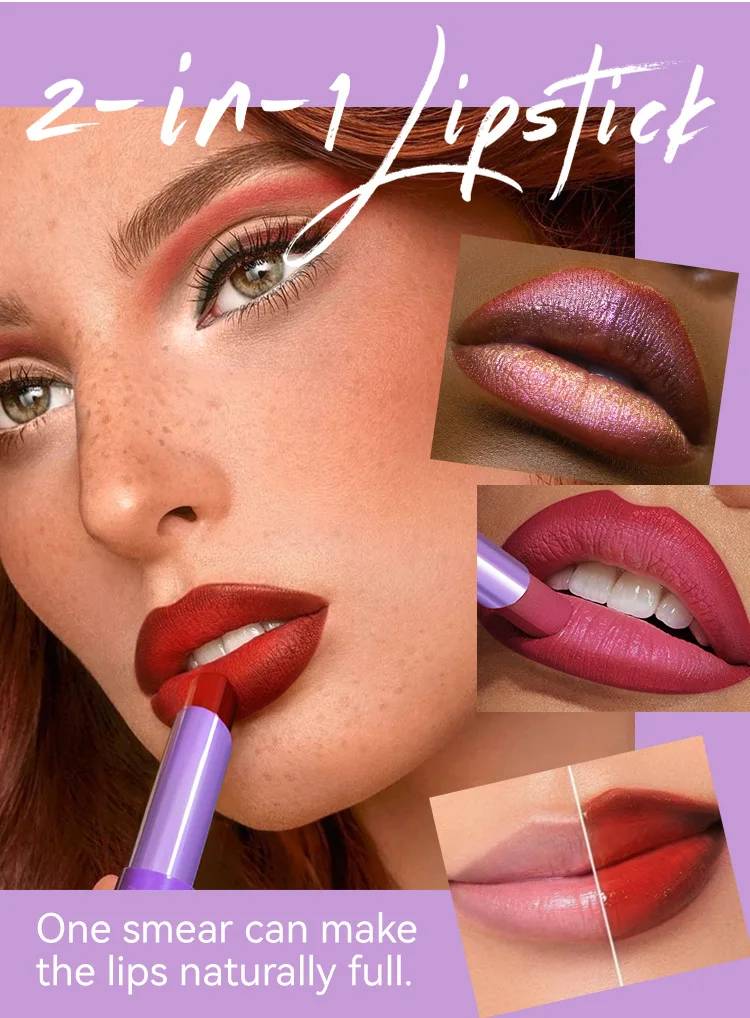 Tweekleurige lippenstift Parelmoer Lipliner Natuurlijke matte lipbijtende make-up Blijvende hydraterende matte make-up Lipgloss make-up