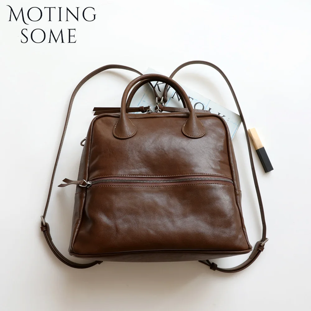 Motingsome Vegetable Tanned Cowhide Retro Multi-purpose Bag for Women Luxury Leather Large Capacity Backpack Shoulder Bag 2024