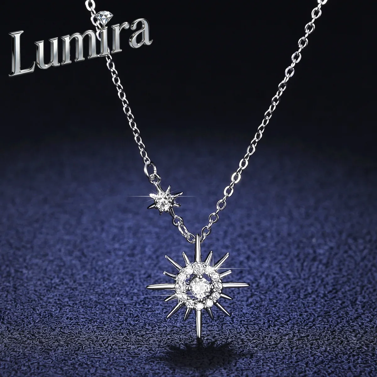 Lumira Platinum PT950 10-Point Moissanite Star Moon Necklace for Women Hexagram Pendant Collarbone Chain