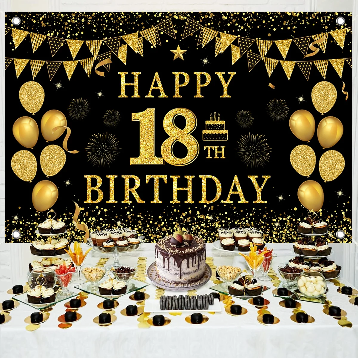 Black Gold Birthday Background 18 30 40 50 60 Year Birthday Party Decor Adult 30th 40th 50th Birthday Party Supplies Anniversary