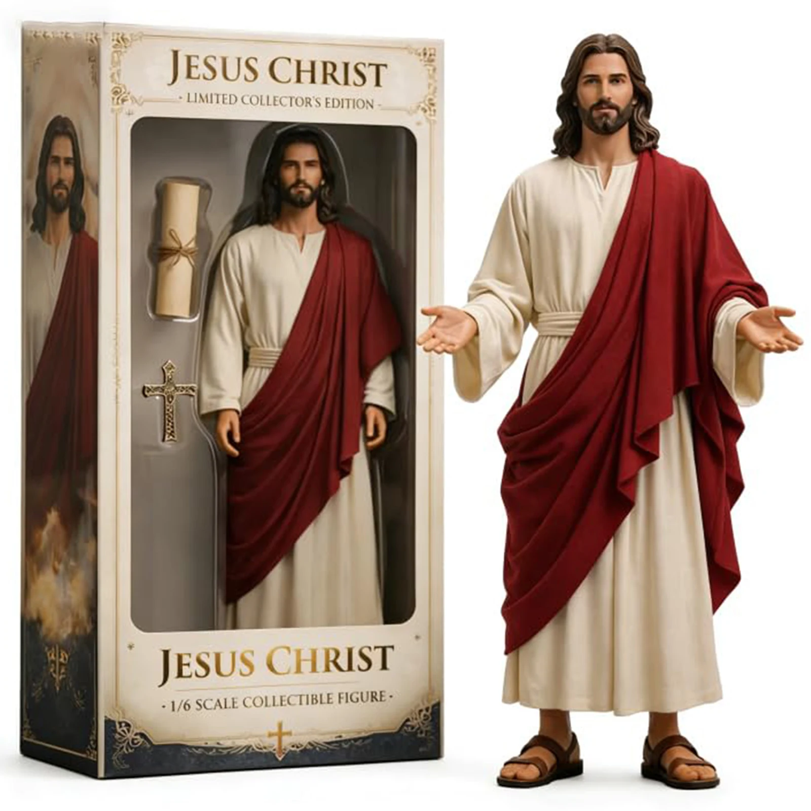 2D-Flachdesign einer Vintage-Jesus-Christus-Statue mit ausgestreckten Armen für religiöse Darstellungen, Weihnachtsfeiern und Cosplay. – Detail 5