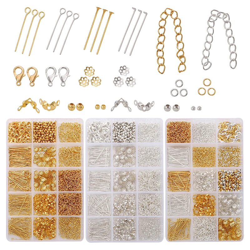 1260Pcs/Box Jewelry Making Kits Set Lobster Clasps Open Jump Rings End Crimps Beads Box Handmade DIY Bracelet Necklace Materials