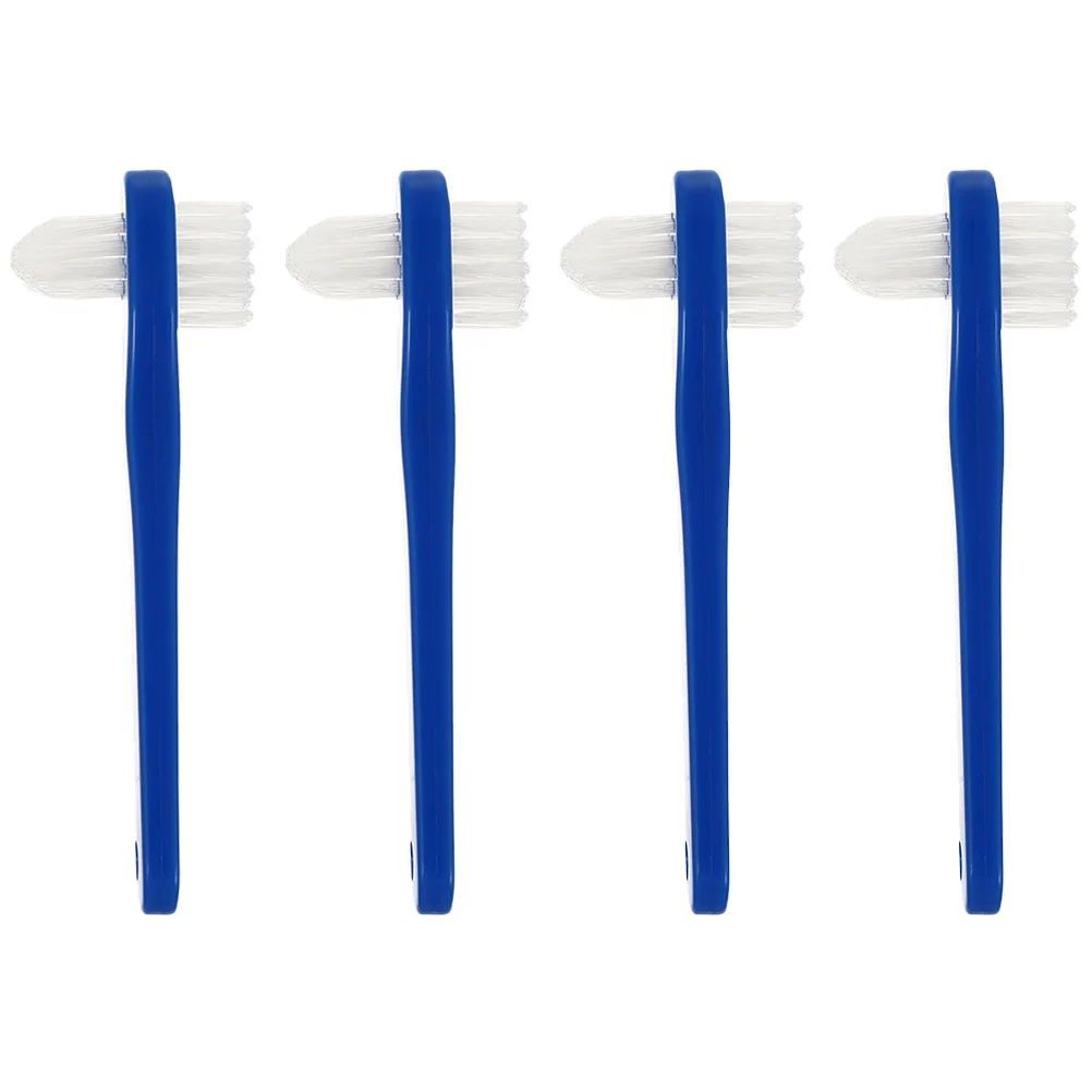 4개입 더블 헤드 틀니 세척 칫솔 휴대용 소형 브러시 의치 관리용 인체공학적 손잡이 강한 내구성