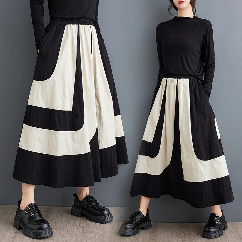 

Весенне-осенняя коллекция 2026: Новая серия юбок с асимметричным кроем и цветовыми блоками, эластичная, стройнящая, модная юбка.