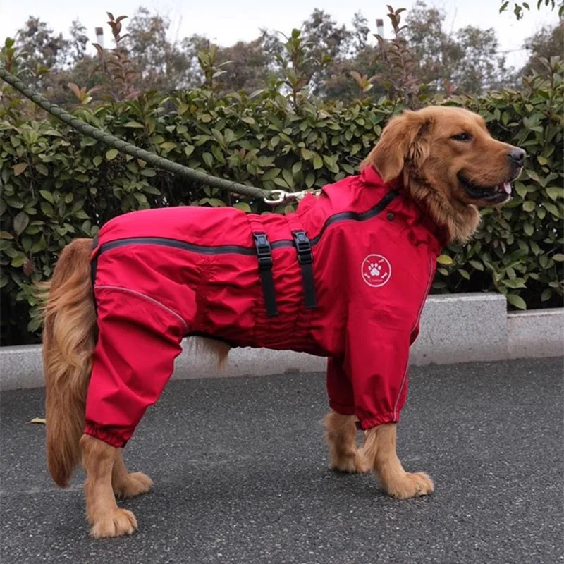 Waterproof Pet Dog Jacket Reflective Rain Dog Coat Red Dog Jumpsuits And Rompers Autumn Winter Dog Raincoat For Large Dogs