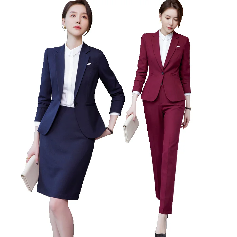 Ladies Office Work Wear Blazers Formal OL Styles Business Suits Pants and Jackets Coat Spring Autumn Professional Career Set