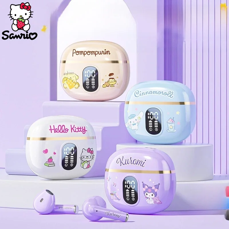 

Sanrio Kuromi Bluetooth Earphones Cinnamoroll Wireless Headset Hello Kitty Sport Noise Reduction Touch Control Game Headphone