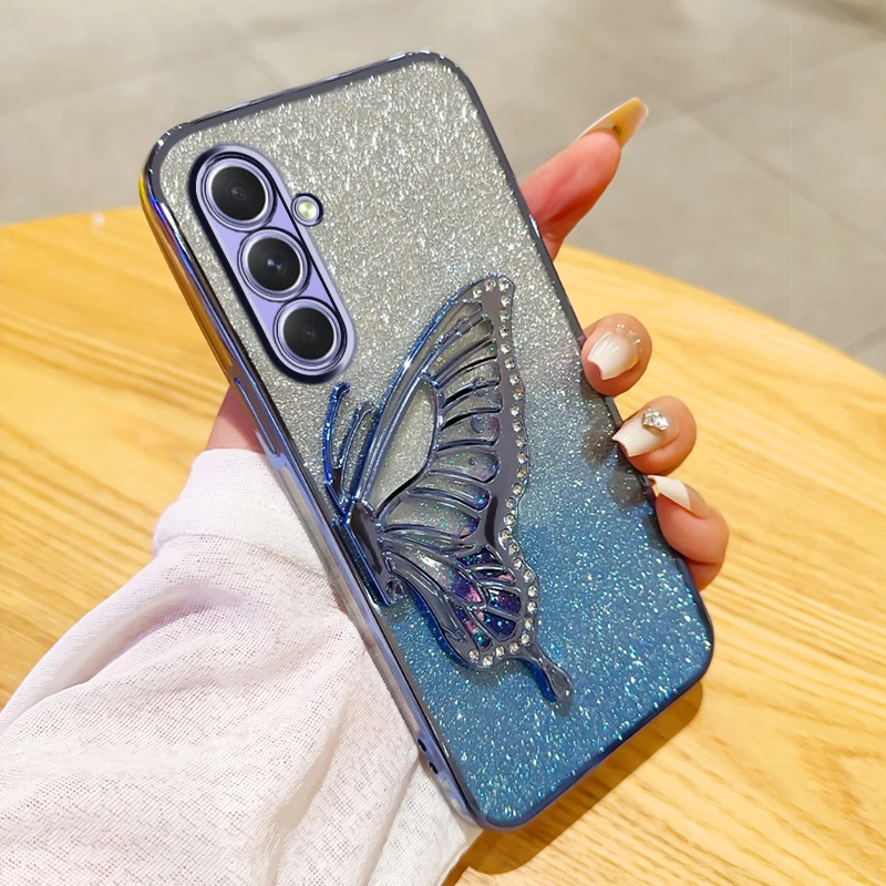 For Samsung Galaxy A55 5G Phone Case Samsung A55 Case Gradient Glitter Butterfly Quicksand Samsung A55 Back Cover Samsung A 55