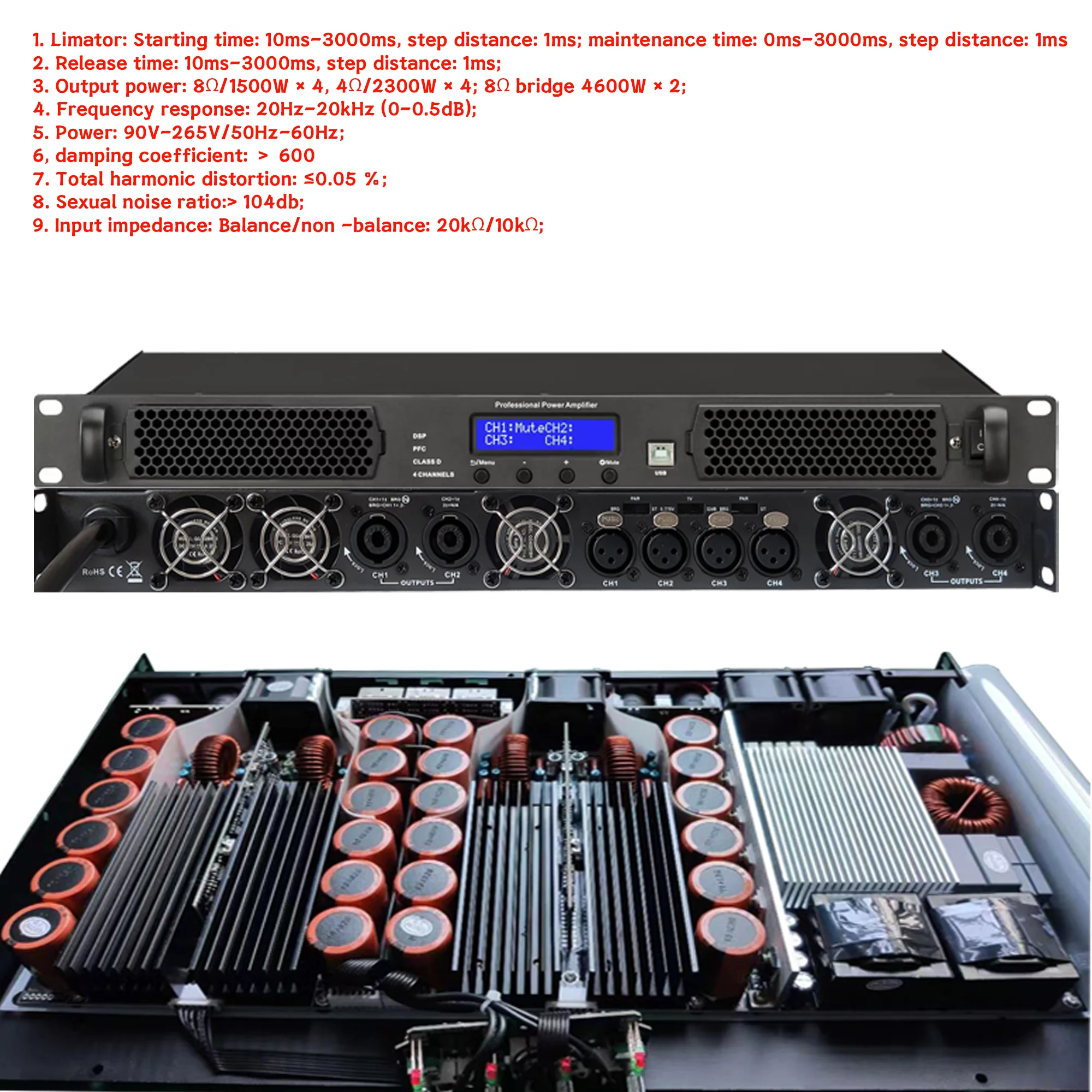 SenMicre Professional Digital DSP Power Amplifier 4x1000W 8OHM 4CH Sound Amplifier Processor DJ Subwoofer Line Array Speaker