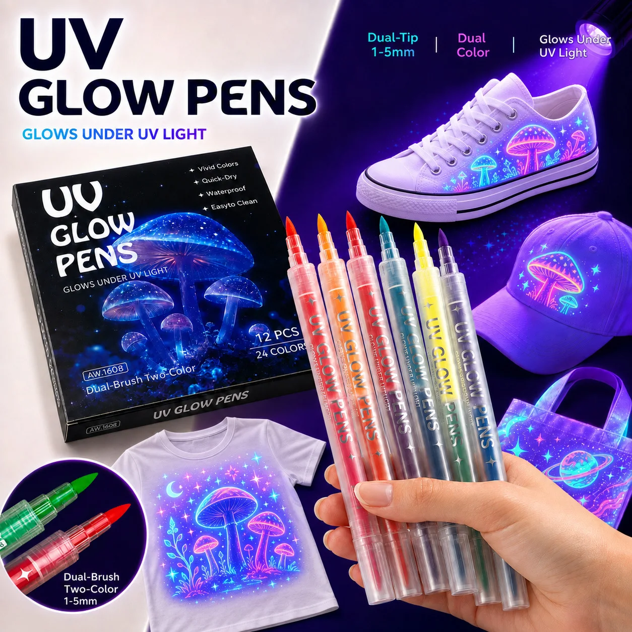 UV double head two-color highlighter set party performance clothing shoes graffiti pen creative painting pen fabric pen