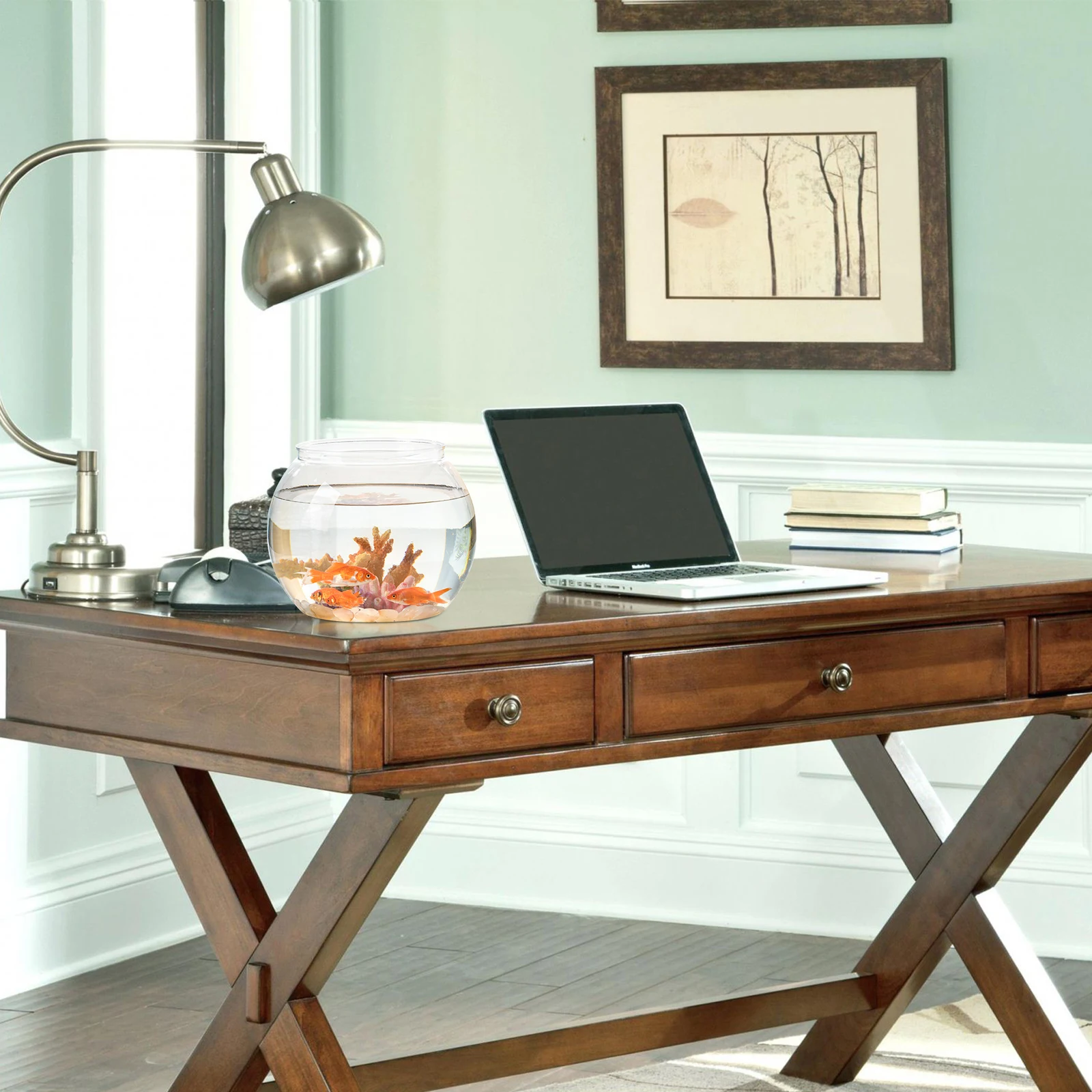 

Clear Round Plastic Fish Tank Desktop Micro Landscape Aquarium Durable Pet Material Home Office Decorative Fish Keeper